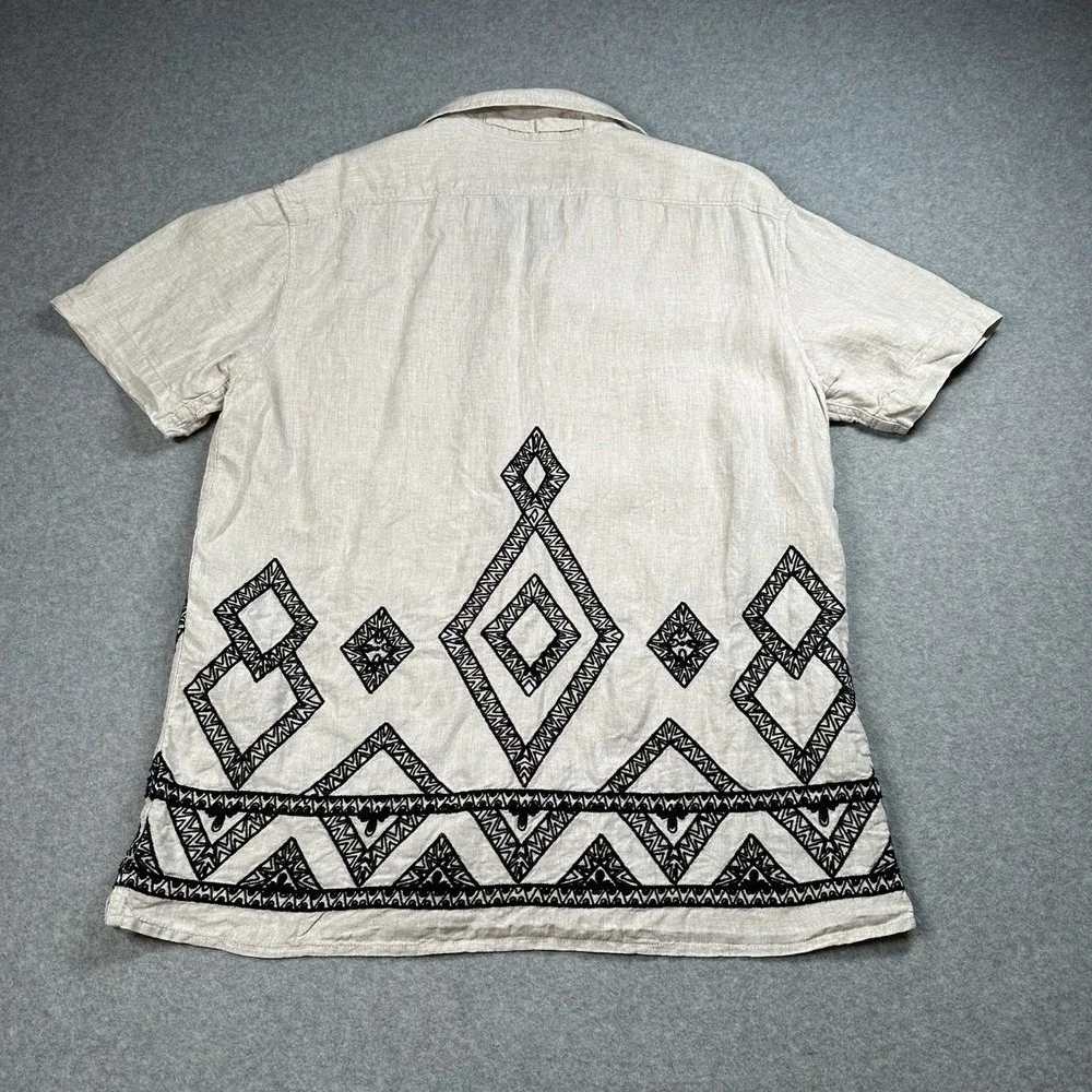 Banana Republic‎ SS Linen Diamro Shirt M Natural Embroidered Resort
